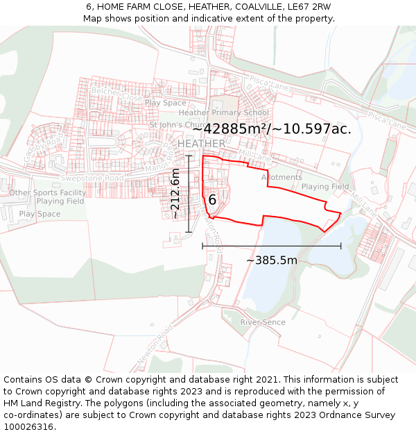 6, HOME FARM CLOSE, HEATHER, COALVILLE, LE67 2RW: Plot and title map