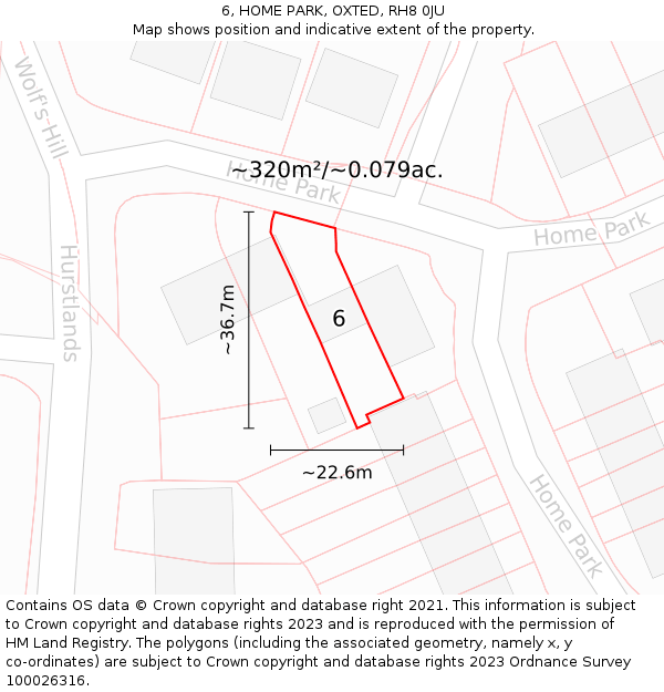 6, HOME PARK, OXTED, RH8 0JU: Plot and title map