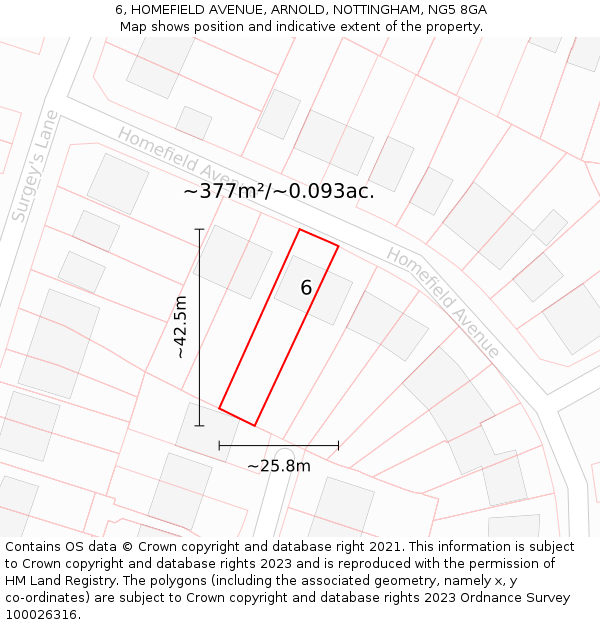 6, HOMEFIELD AVENUE, ARNOLD, NOTTINGHAM, NG5 8GA: Plot and title map