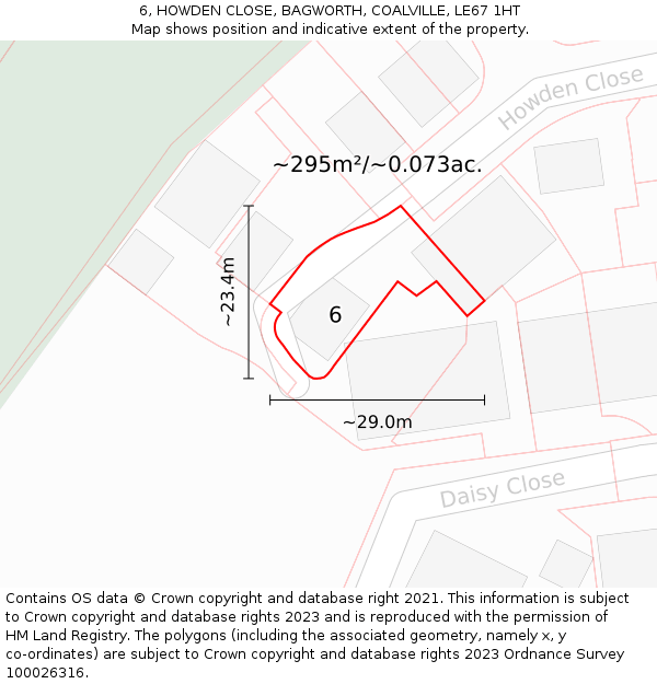 6, HOWDEN CLOSE, BAGWORTH, COALVILLE, LE67 1HT: Plot and title map