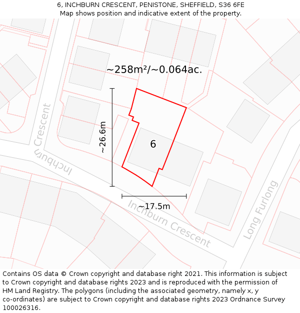 6, INCHBURN CRESCENT, PENISTONE, SHEFFIELD, S36 6FE: Plot and title map