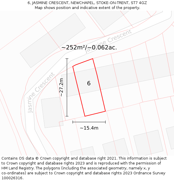 6, JASMINE CRESCENT, NEWCHAPEL, STOKE-ON-TRENT, ST7 4GZ: Plot and title map