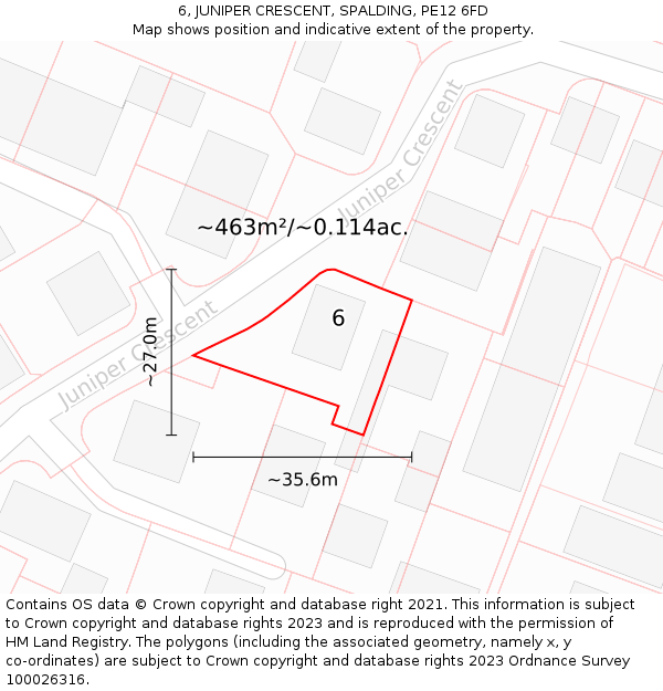 6, JUNIPER CRESCENT, SPALDING, PE12 6FD: Plot and title map