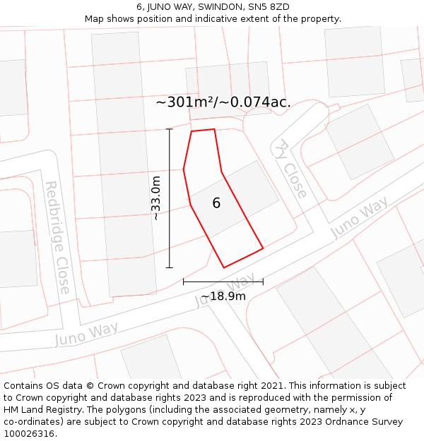 6, JUNO WAY, SWINDON, SN5 8ZD: Plot and title map