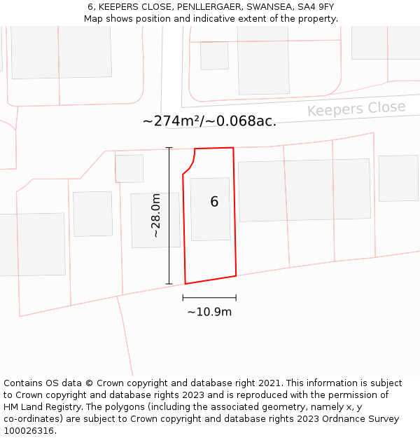 6, KEEPERS CLOSE, PENLLERGAER, SWANSEA, SA4 9FY: Plot and title map