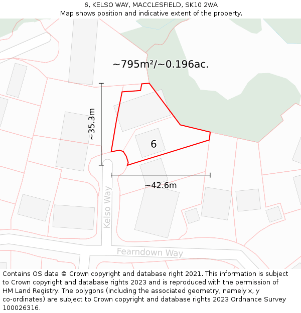 6, KELSO WAY, MACCLESFIELD, SK10 2WA: Plot and title map