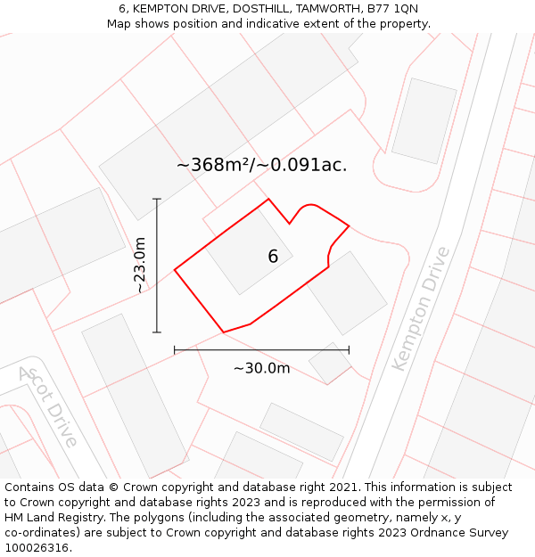 6, KEMPTON DRIVE, DOSTHILL, TAMWORTH, B77 1QN: Plot and title map