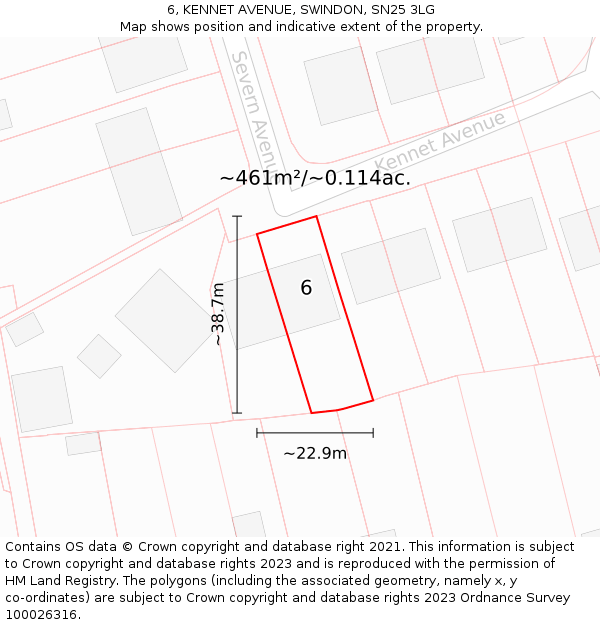 6, KENNET AVENUE, SWINDON, SN25 3LG: Plot and title map