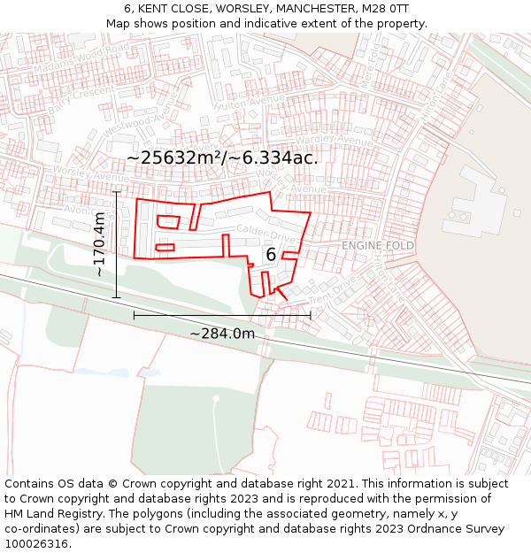 6, KENT CLOSE, WORSLEY, MANCHESTER, M28 0TT: Plot and title map