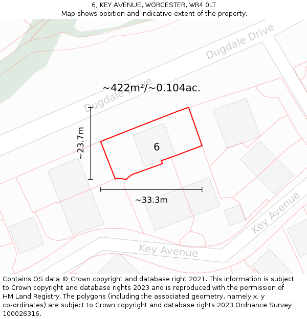 6, KEY AVENUE, WORCESTER, WR4 0LT: Plot and title map