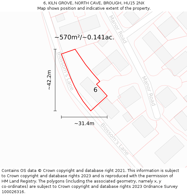 6, KILN GROVE, NORTH CAVE, BROUGH, HU15 2NX: Plot and title map