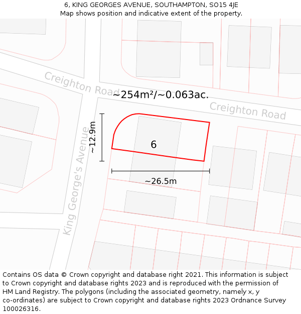 6, KING GEORGES AVENUE, SOUTHAMPTON, SO15 4JE: Plot and title map