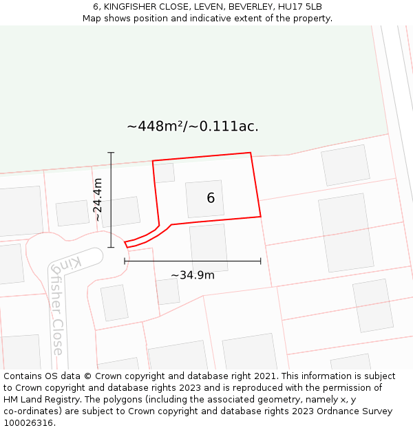 6, KINGFISHER CLOSE, LEVEN, BEVERLEY, HU17 5LB: Plot and title map