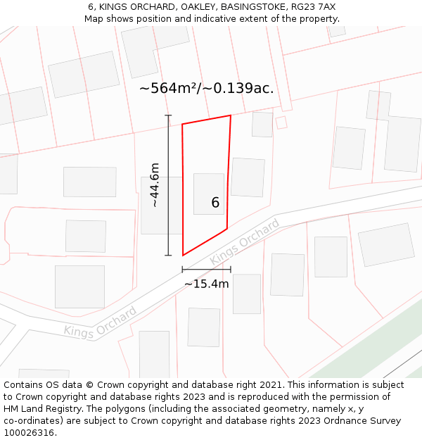 6, KINGS ORCHARD, OAKLEY, BASINGSTOKE, RG23 7AX: Plot and title map