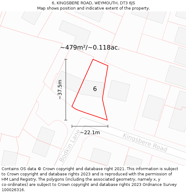 6, KINGSBERE ROAD, WEYMOUTH, DT3 6JS: Plot and title map