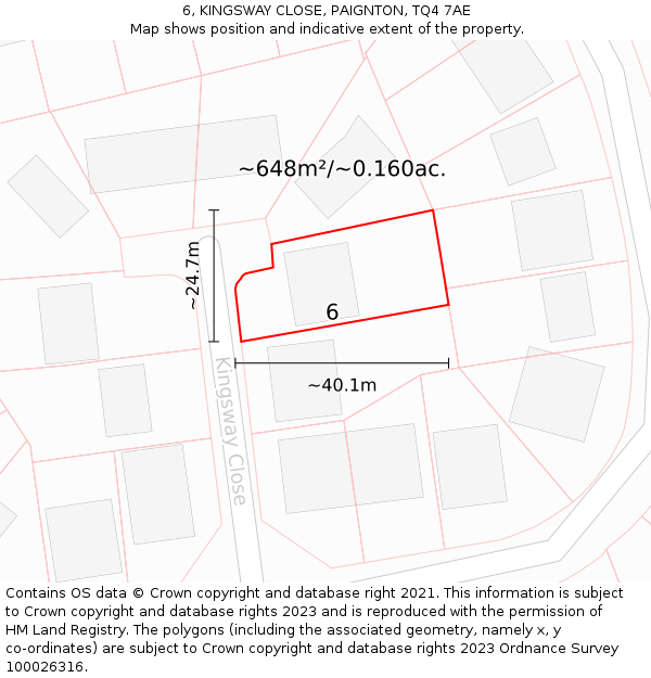 6, KINGSWAY CLOSE, PAIGNTON, TQ4 7AE: Plot and title map