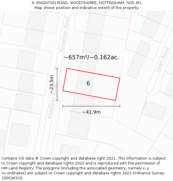 6, KNIGHTON ROAD, WOODTHORPE, NOTTINGHAM, NG5 4FL: Plot and title map