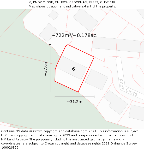 6, KNOX CLOSE, CHURCH CROOKHAM, FLEET, GU52 6TR: Plot and title map