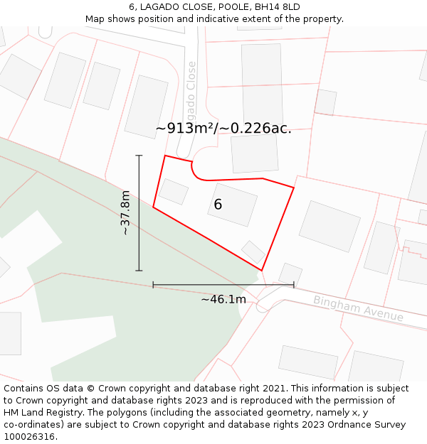 6, LAGADO CLOSE, POOLE, BH14 8LD: Plot and title map