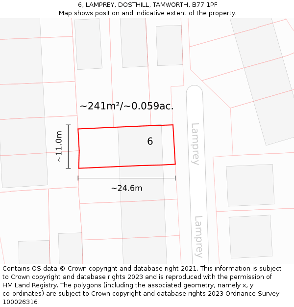 6, LAMPREY, DOSTHILL, TAMWORTH, B77 1PF: Plot and title map