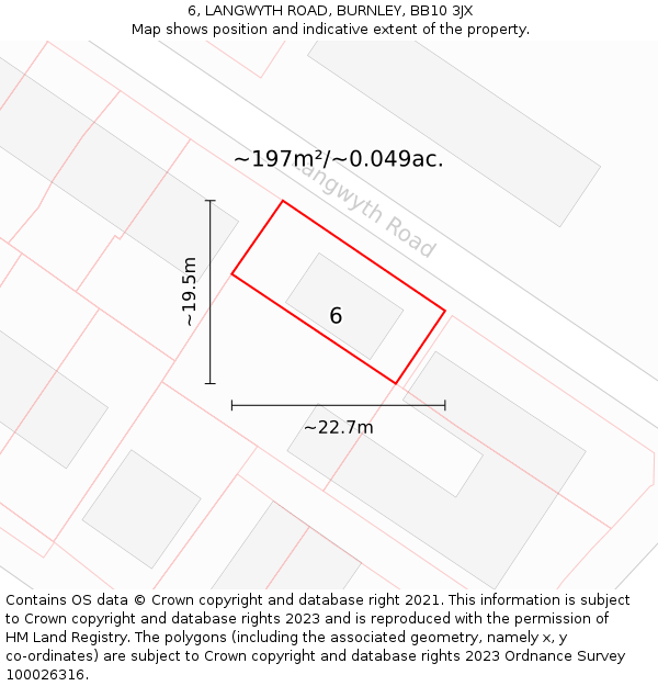 6, LANGWYTH ROAD, BURNLEY, BB10 3JX: Plot and title map