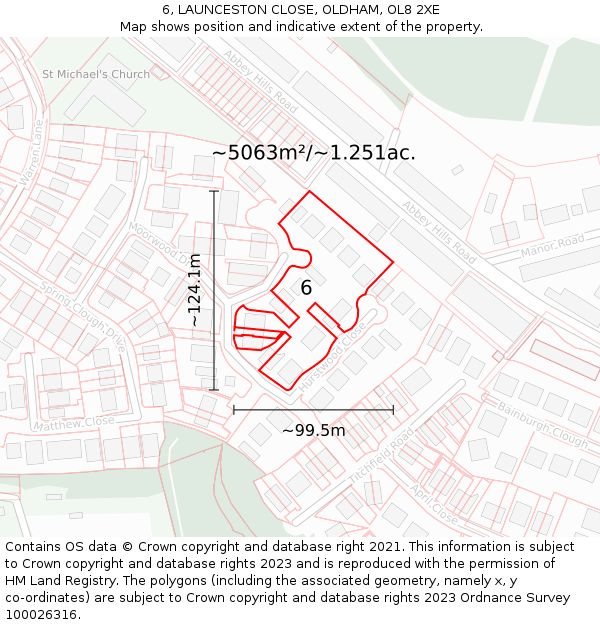 6, LAUNCESTON CLOSE, OLDHAM, OL8 2XE: Plot and title map