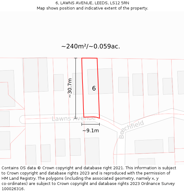 6, LAWNS AVENUE, LEEDS, LS12 5RN: Plot and title map