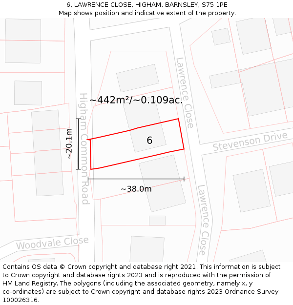 6, LAWRENCE CLOSE, HIGHAM, BARNSLEY, S75 1PE: Plot and title map