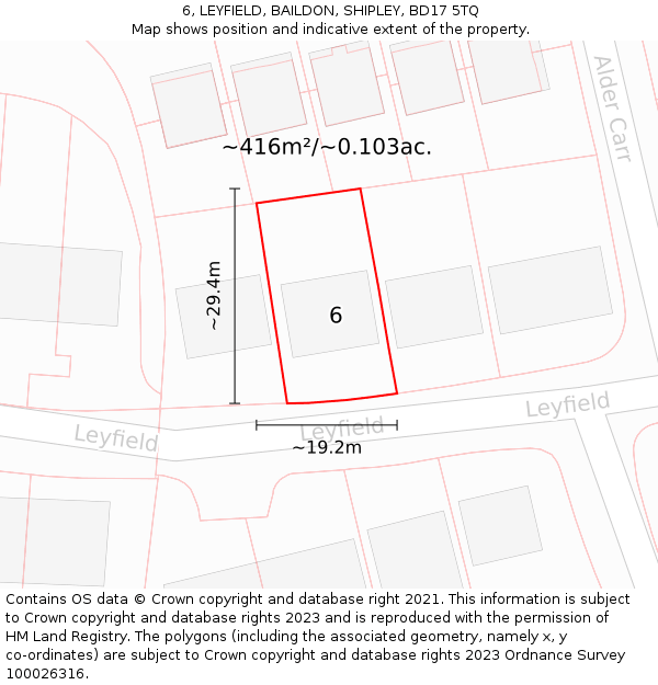 6, LEYFIELD, BAILDON, SHIPLEY, BD17 5TQ: Plot and title map