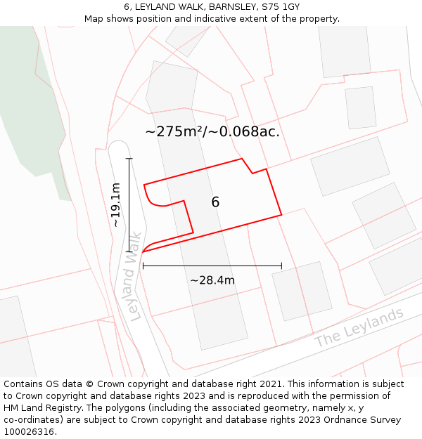 6, LEYLAND WALK, BARNSLEY, S75 1GY: Plot and title map