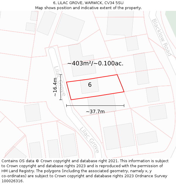 6, LILAC GROVE, WARWICK, CV34 5SU: Plot and title map