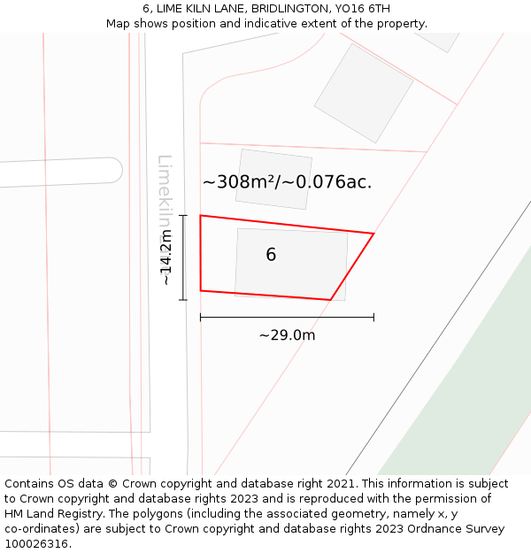 6, LIME KILN LANE, BRIDLINGTON, YO16 6TH: Plot and title map