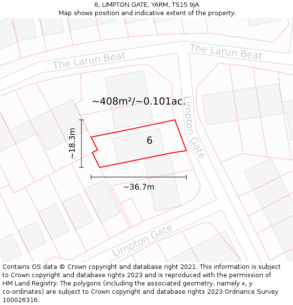 6, LIMPTON GATE, YARM, TS15 9JA: Plot and title map