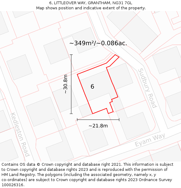 6, LITTLEOVER WAY, GRANTHAM, NG31 7GL: Plot and title map