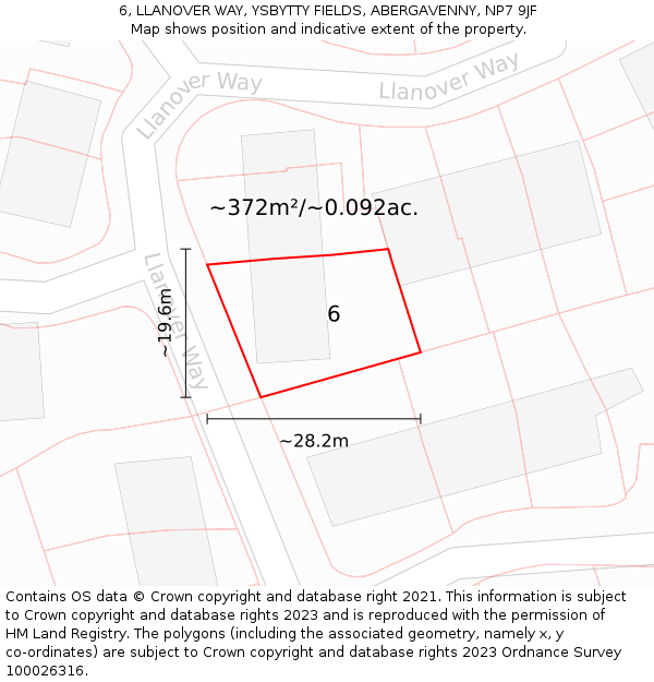 6, LLANOVER WAY, YSBYTTY FIELDS, ABERGAVENNY, NP7 9JF: Plot and title map