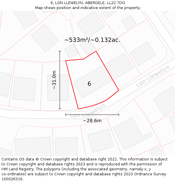 6, LON LLEWELYN, ABERGELE, LL22 7DG: Plot and title map