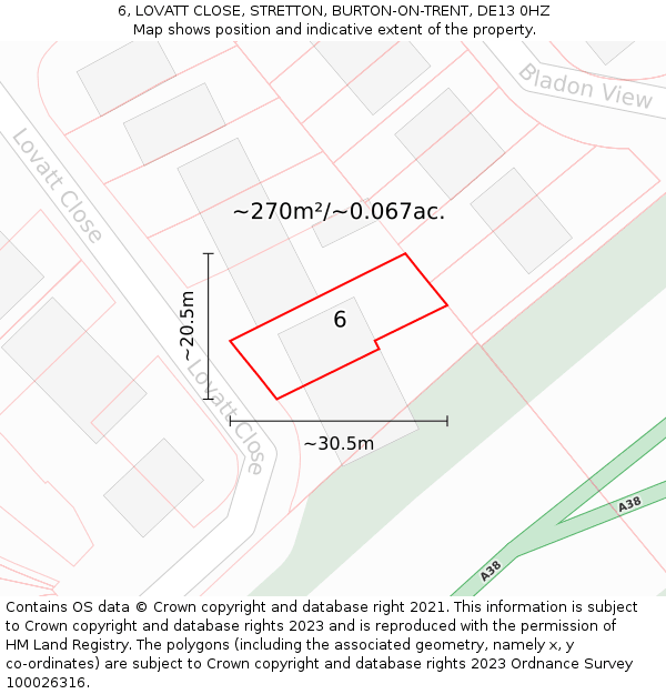 6, LOVATT CLOSE, STRETTON, BURTON-ON-TRENT, DE13 0HZ: Plot and title map