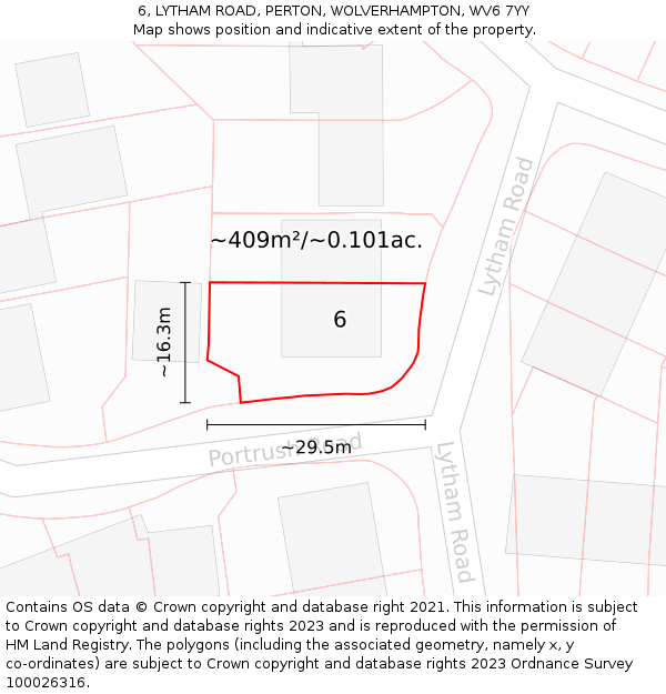 6, LYTHAM ROAD, PERTON, WOLVERHAMPTON, WV6 7YY: Plot and title map