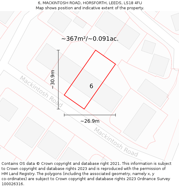 6, MACKINTOSH ROAD, HORSFORTH, LEEDS, LS18 4FU: Plot and title map