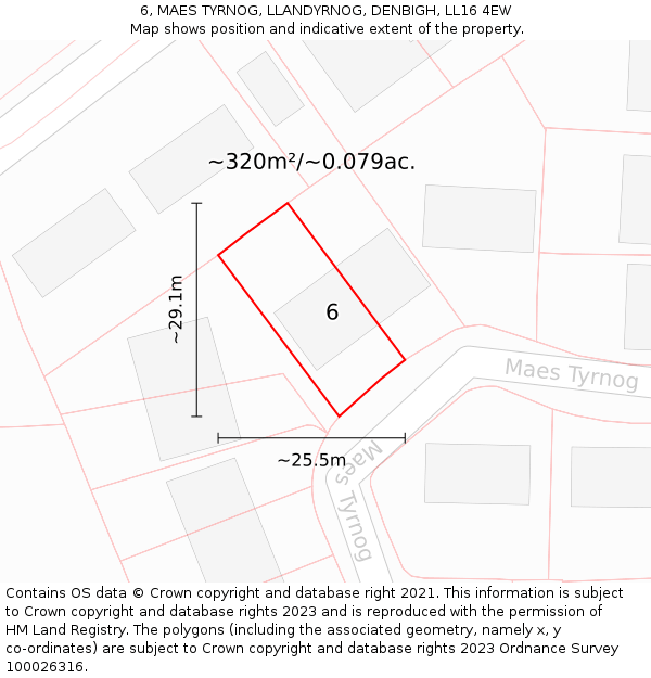 6, MAES TYRNOG, LLANDYRNOG, DENBIGH, LL16 4EW: Plot and title map