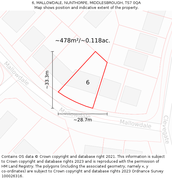 6, MALLOWDALE, NUNTHORPE, MIDDLESBROUGH, TS7 0QA: Plot and title map