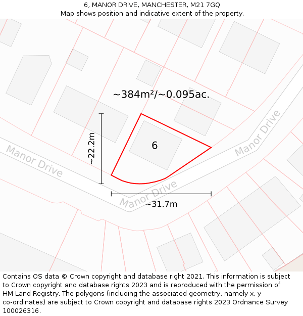 6, MANOR DRIVE, MANCHESTER, M21 7GQ: Plot and title map