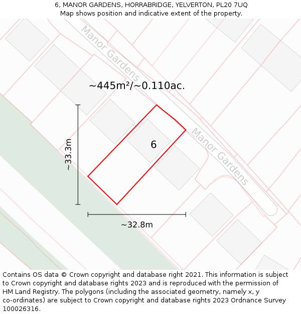 6, MANOR GARDENS, HORRABRIDGE, YELVERTON, PL20 7UQ: Plot and title map