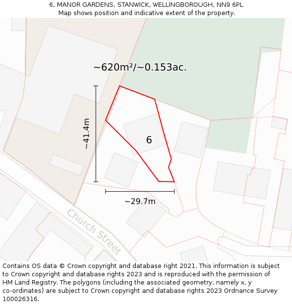 6, MANOR GARDENS, STANWICK, WELLINGBOROUGH, NN9 6PL: Plot and title map