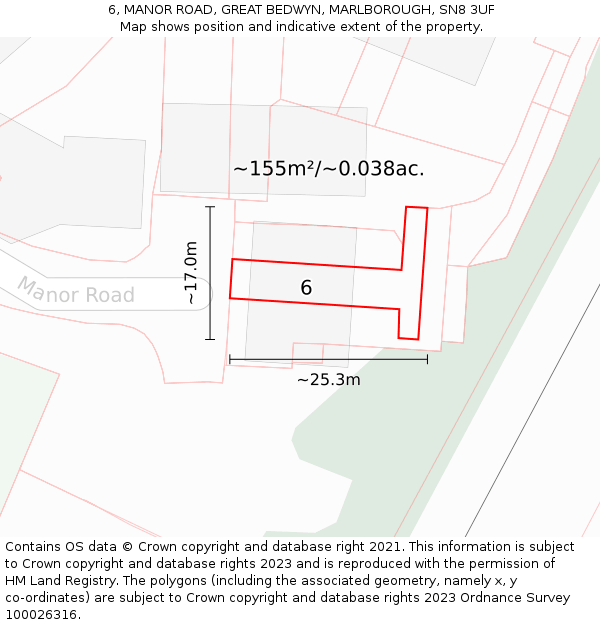 6, MANOR ROAD, GREAT BEDWYN, MARLBOROUGH, SN8 3UF: Plot and title map