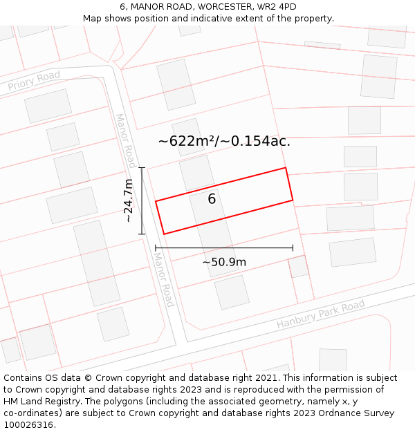 6, MANOR ROAD, WORCESTER, WR2 4PD: Plot and title map