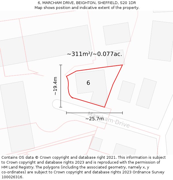 6, MARCHAM DRIVE, BEIGHTON, SHEFFIELD, S20 1DR: Plot and title map