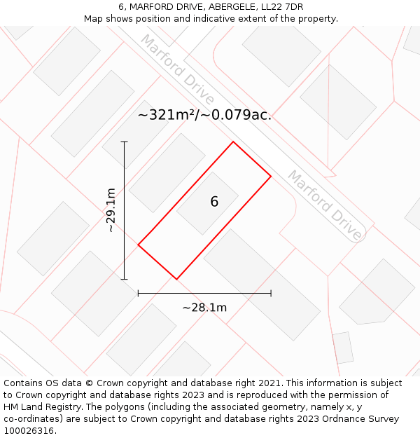 6, MARFORD DRIVE, ABERGELE, LL22 7DR: Plot and title map
