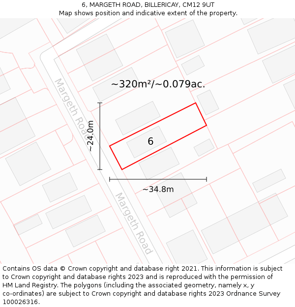 6, MARGETH ROAD, BILLERICAY, CM12 9UT: Plot and title map