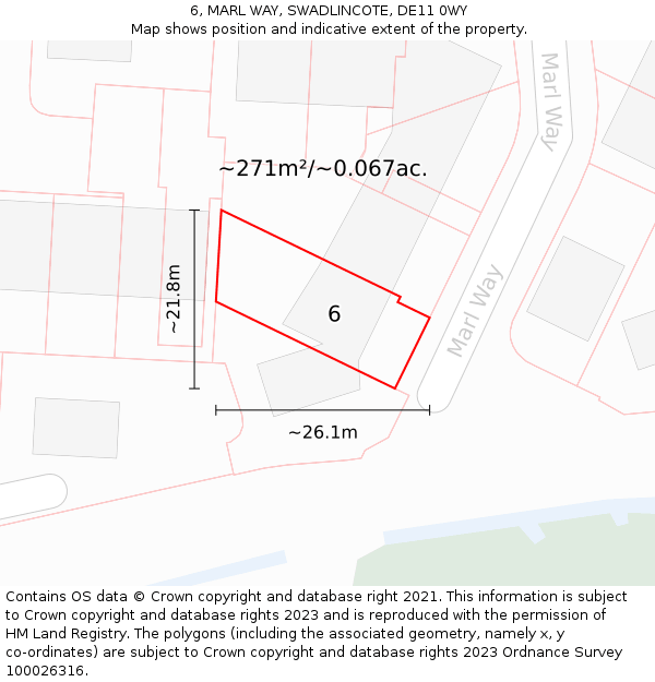 6, MARL WAY, SWADLINCOTE, DE11 0WY: Plot and title map